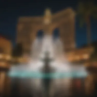 Elegant fountains at Bellagio illuminated at night