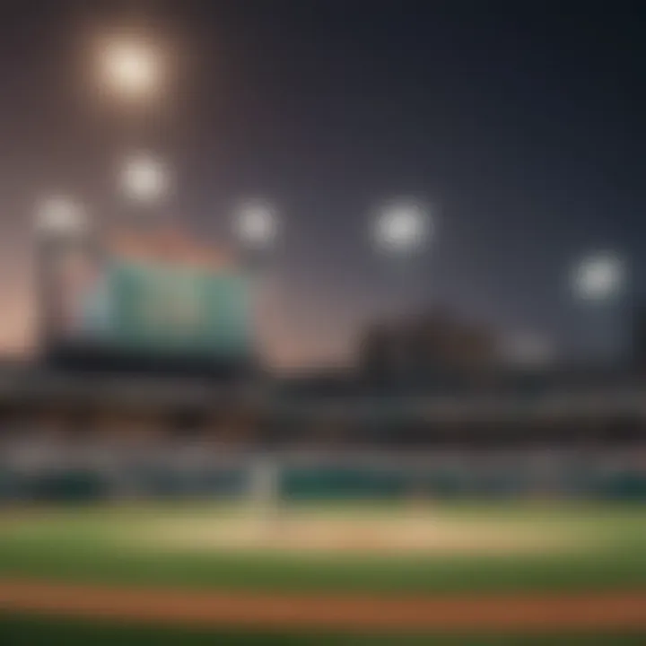 A baseball field with a scoreboard in view, highlighting the importance of analytics in betting.