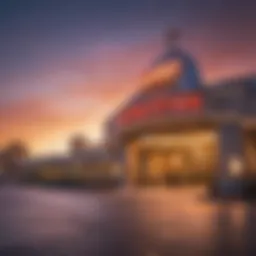 A scenic view of the Winstar Casino entrance during sunset