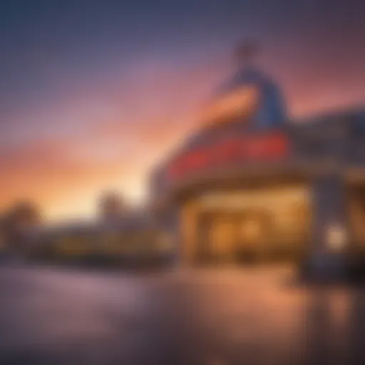 A scenic view of the Winstar Casino entrance during sunset