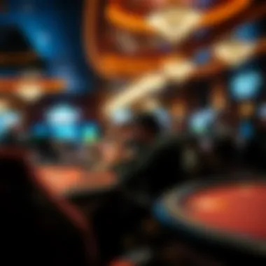 Close-up of gaming tables set for a tournament with focused players