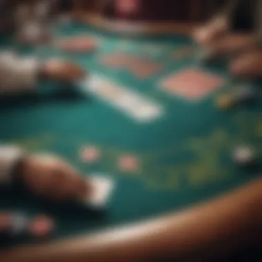 A close-up of a poker table with cards and chips, symbolizing strategic gaming