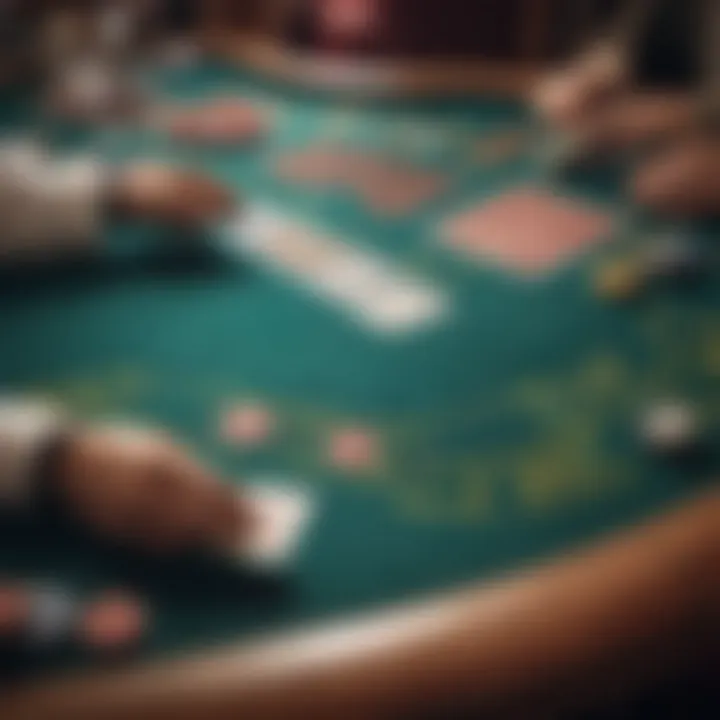 A close-up of a poker table with cards and chips, symbolizing strategic gaming