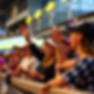 Excited spectators cheering during a thrilling horse race at Churchill Downs.
