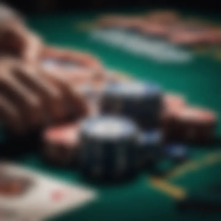 Various poker chips and a dealer button emphasizing gambling culture