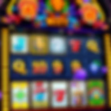 Digital Slot Machine Interface Colorful digital slot machine interface showcasing vibrant symbols and reels.