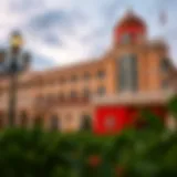 Elegant exterior view of Saratoga Springs Hotel and Casino showcasing its unique architecture