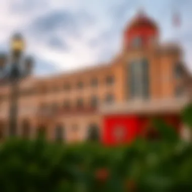 Elegant exterior view of Saratoga Springs Hotel and Casino showcasing its unique architecture