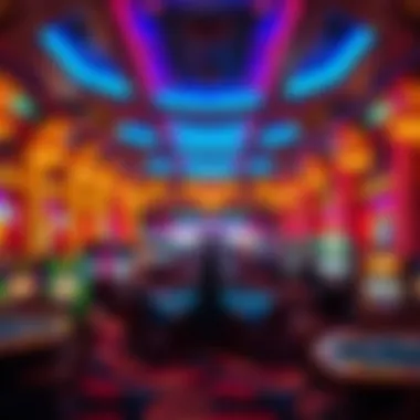 Luxurious interior of the casino featuring vibrant lighting and gaming tables.