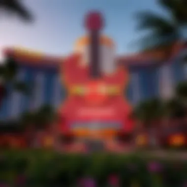 Exterior view of the Seminole Hard Rock Hotel showcasing its striking guitar shape.