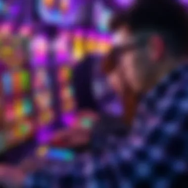 Close-up of a player focused on a computer screen with slot game graphics