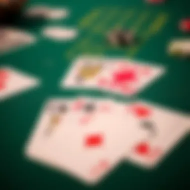 A close-up of five unique cards laid out on a green felt table, showcasing potential winning combinations.