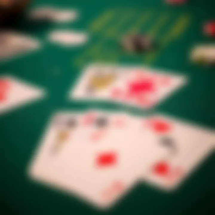 A close-up of five unique cards laid out on a green felt table, showcasing potential winning combinations.