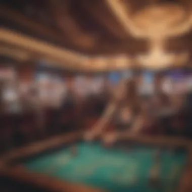 Vibrant Casino Atmosphere A captivating casino scene showcasing vibrant gaming tables and enthusiastic players.