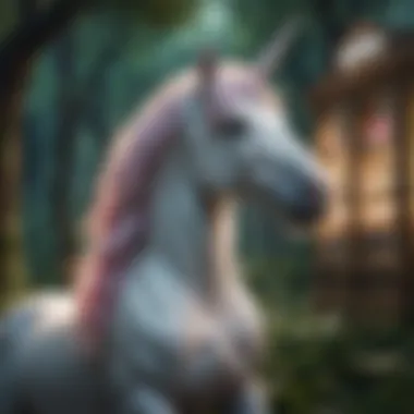 Magical Unicorn in Enchanted Forest A vibrant illustration of a unicorn amidst a whimsical forest setting, reflecting the magical theme of the slot machine.