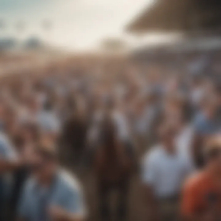 An enthusiastic crowd at the Pompano Horse Race Track cheering for their favorites