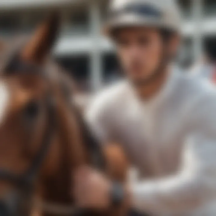 Close-up of a jockey preparing for a race at the Pompano Horse Race Track