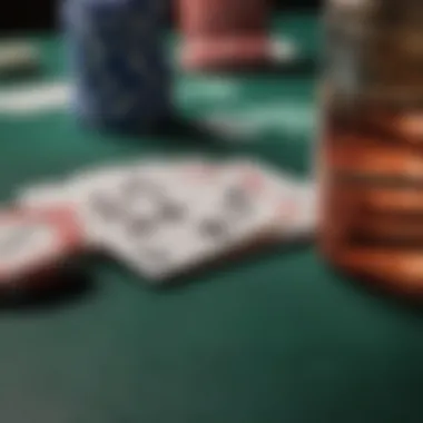 Close-up of poker chips and cards