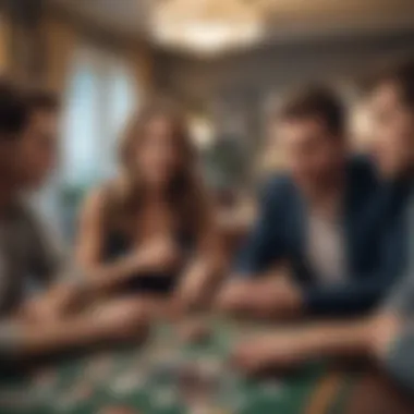 A group of friends enjoying a game night at home with cards and chips.