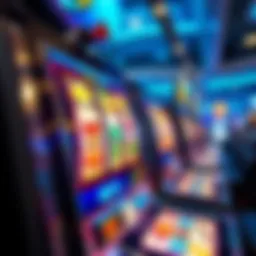 A close-up view of a colorful modern slot machine interface