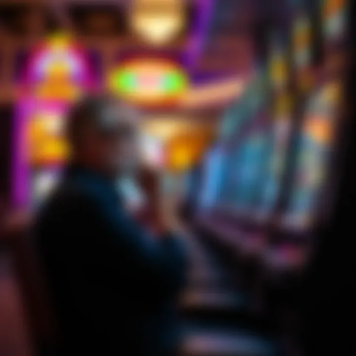 A thoughtful player analyzing their gaming strategy while seated at a slot machine