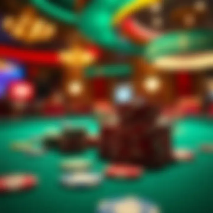 Atmospheric casino setting highlighting poker table and chips in play