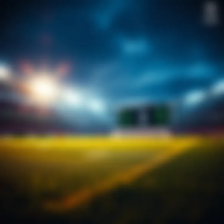 A football field with a scoreboard showcasing a UCL match